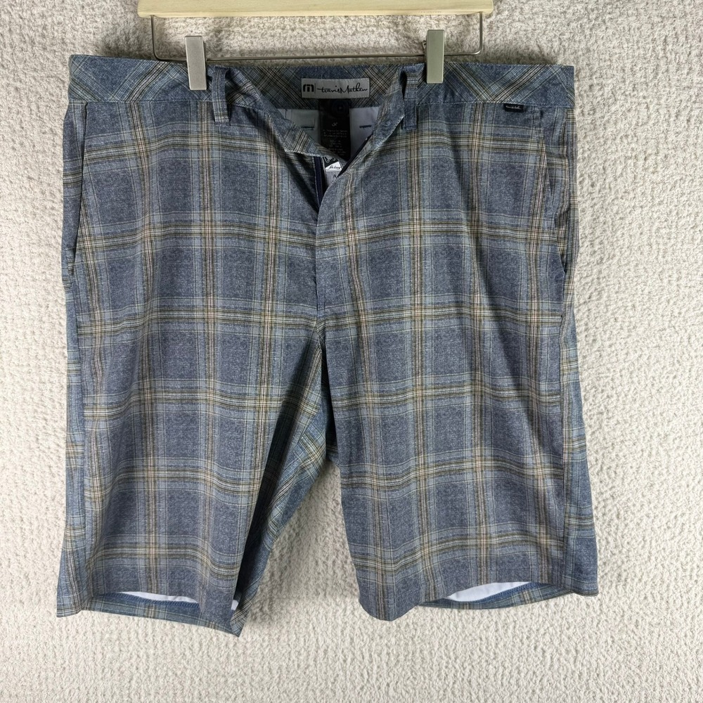 Travis Mathew Golf Shorts Plaid Casual Walking‎ Shorts Blue Mens Size 38